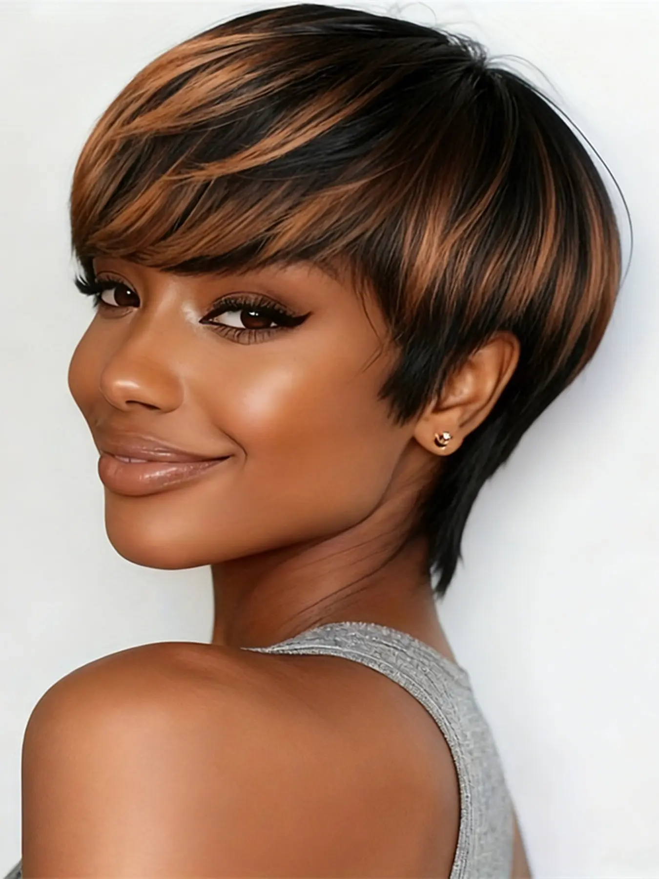 pixie wig short straight 30 orange RED black burgundy brown color pixie  Party holidays gift wig pixie cut human hair wig machine made wig for women