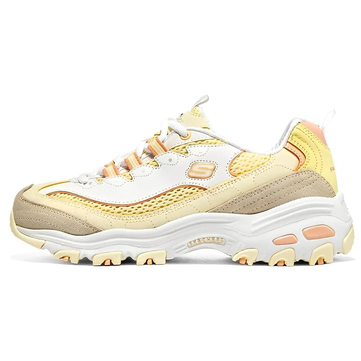 Skechers D'LITES 1.0 Women's Low-Top Dad Shoes – Synthetic Leather, Comfortable, Stylish, Height-Increasing, Sunrise Bubble Ice Yellow Verifiable, with credentials and supporting global authentication