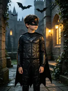 Dark Knight Costume, Mech Texture Bodysuit with Bat Cape and Mask, Perfect for Superhero Parties, Halloween, Cosplay
