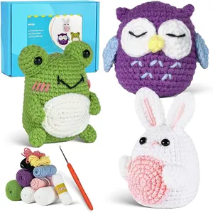 Crochet  kit for Beginners,Crochet Knitting kit Crafts for Adult Women DIY with Step-by-Step Video,Easy Learn tutorials to Crochet Kits,Yarns,Hook,Accessories (White  Frog owl)