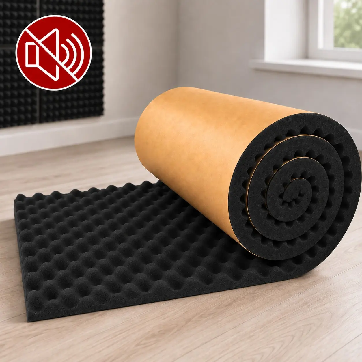 Self-Adhesive Acoustic Foam Roll - High Density Egg Crate Soundproofing Foam Panel, Sound Absorbing & Deadening Mat for Home Studio, Practice Rooms, Door & Car