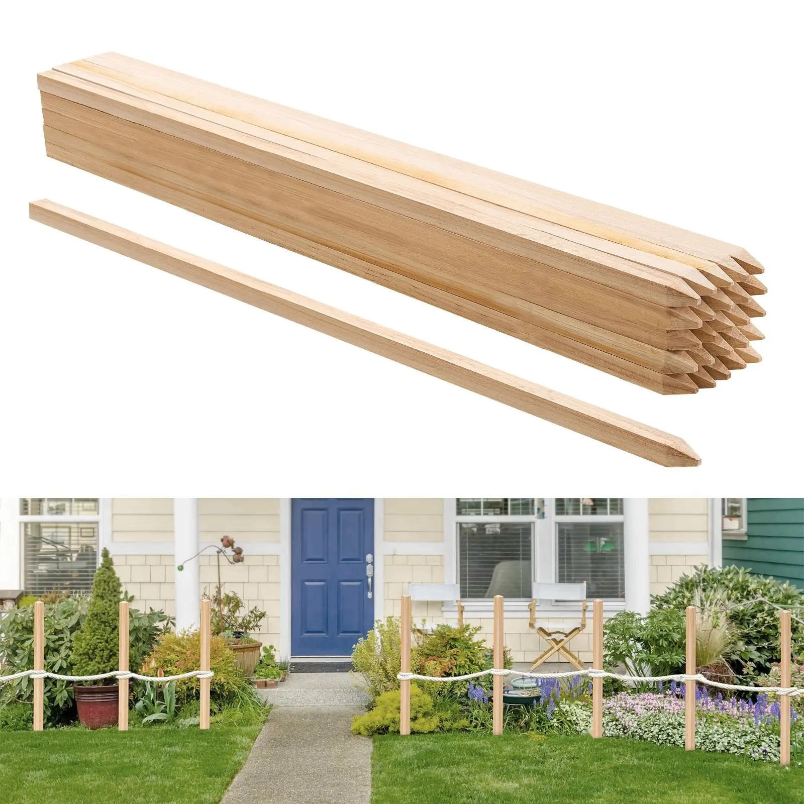 Wooden Garden Stakes, 25 Pcs 36x0.75x0.75 In Survey Grading Stakes, Garden Ground Stake With Sharp Point, Fir Wood Plant Support Stake, Sign Posts For Silt Fence Backyard Boundaries Baselines