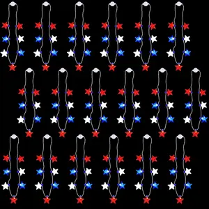 12 Pcs 250th Anniversary 4th of July Glow Necklaces LED Light up Patriotic Necklace with 6 Lighting Modes Red White Blue Star Accessories for Memorial Day Independence Day Party Favor Parade