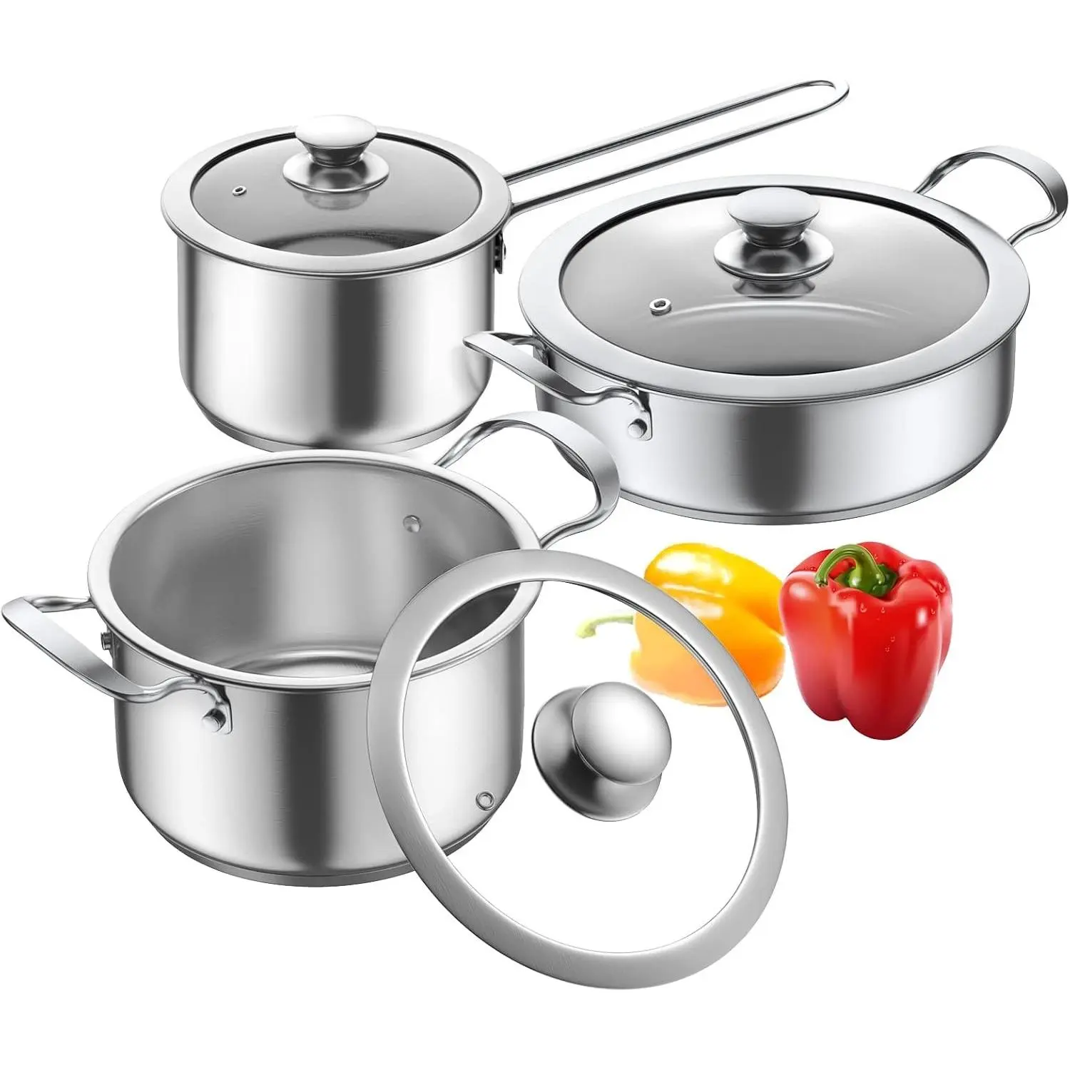 6-Piece Stainless Steel Nonstick Induction Cookware Set with Glass Thermal Covers, Aluminium-Metal Core, Compatible with Induction, Electric and Gas Cooktops, Dishwasher-Safe