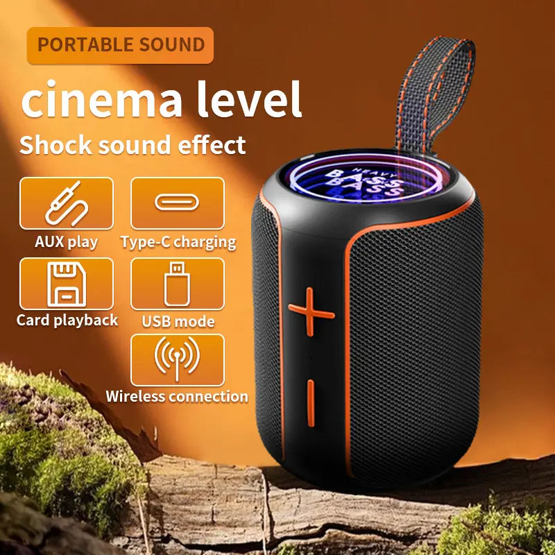 BASS-06 Portable Wireless Speaker Dual Speakers TWS Stereo High-Resolution Audio Supports Memory Cards USB Drives TF Cards FM Built-in Microphone AUX Play Type-C Charging Card Playback USB Mode Wireless Connection