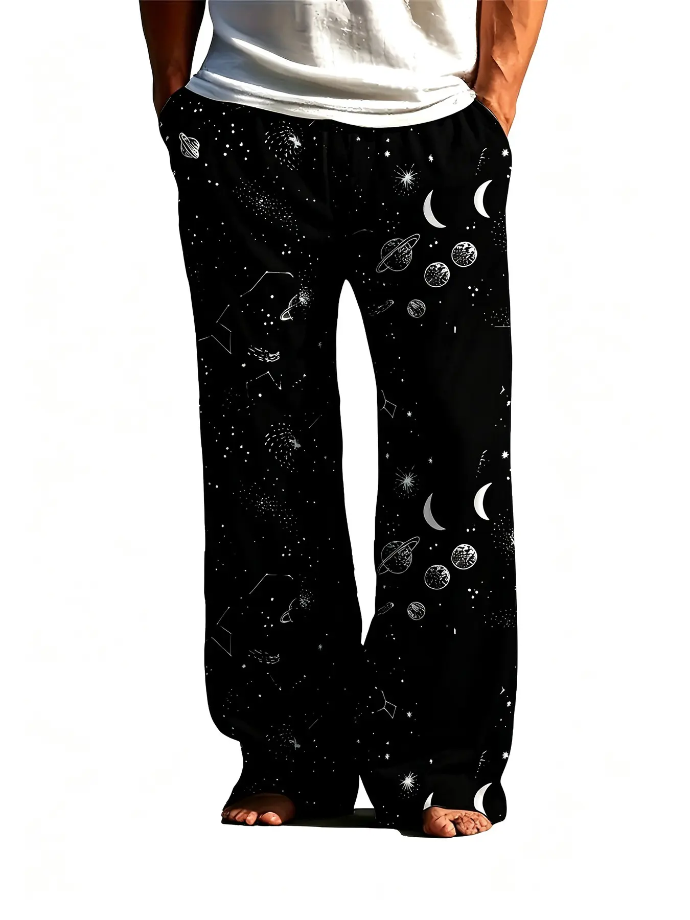 Space Planet Print Sleep Pants Elastic Waist Casual Home Trousers Unisex Soft Loungewear For Home And Outdoor Wear