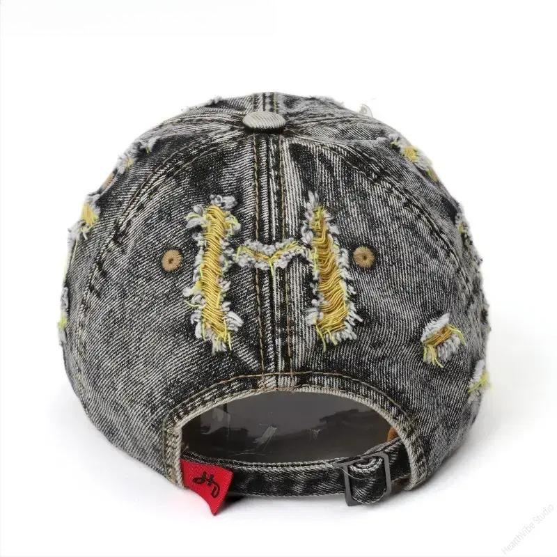 Retro Washed Ripped Denim Baseball Cap – Men’s Outdoor Sun Protection Essential, Trendy Casual Hat for Daily Commute & Hiking Trips