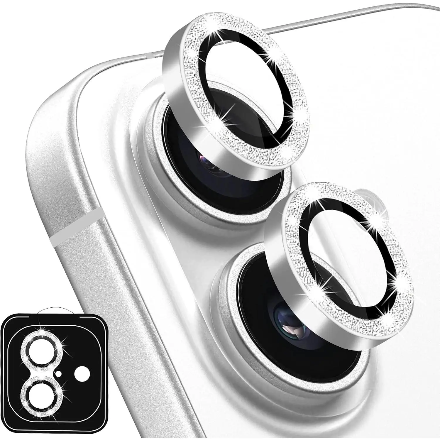 9H Tempered Glass Camera Lens Protector for 16/16 Plus Smartphones, Handheld Cellphone Bling Glitter Metal Cover, Anti-Scratch Shockproof Protection Accessory, Smartphone, Accessories