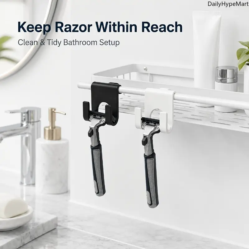 2-Pack No-Drill Razor Storage Convenient Hooks, Removable Adhesive & Shower Hooks Suction Cup Bathroom Hardware for Glamorous, Elegant Bathroom Use, Convenient Hook, Removable Hooks