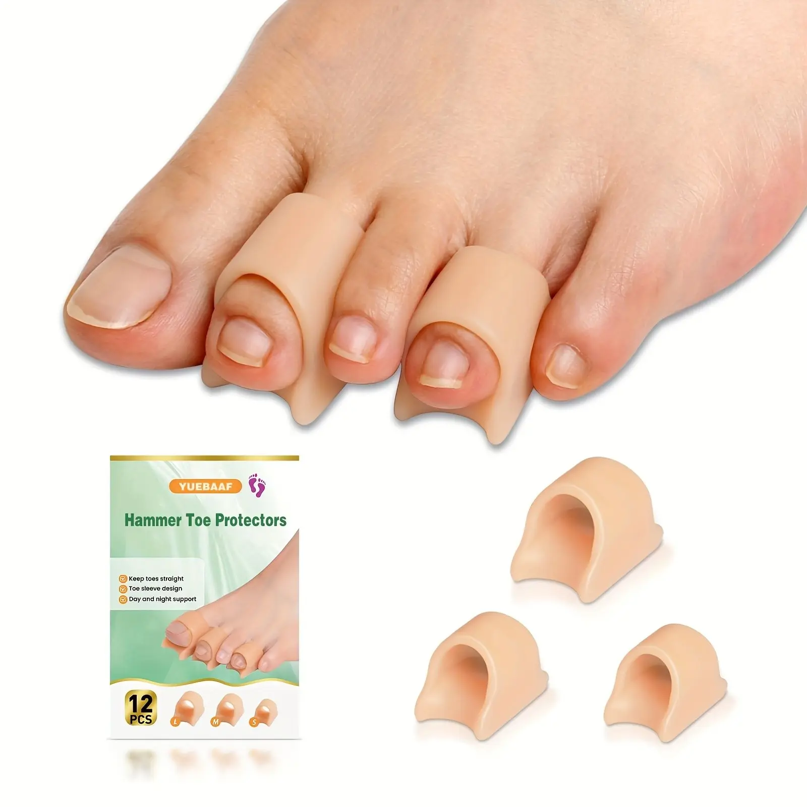 12 Pcs Hammer Toe Protectors, Unisex Lightweight Silicone Toe Sleeves, Toe Splints for Curved Toes, Comfortable Foot Care Accessories