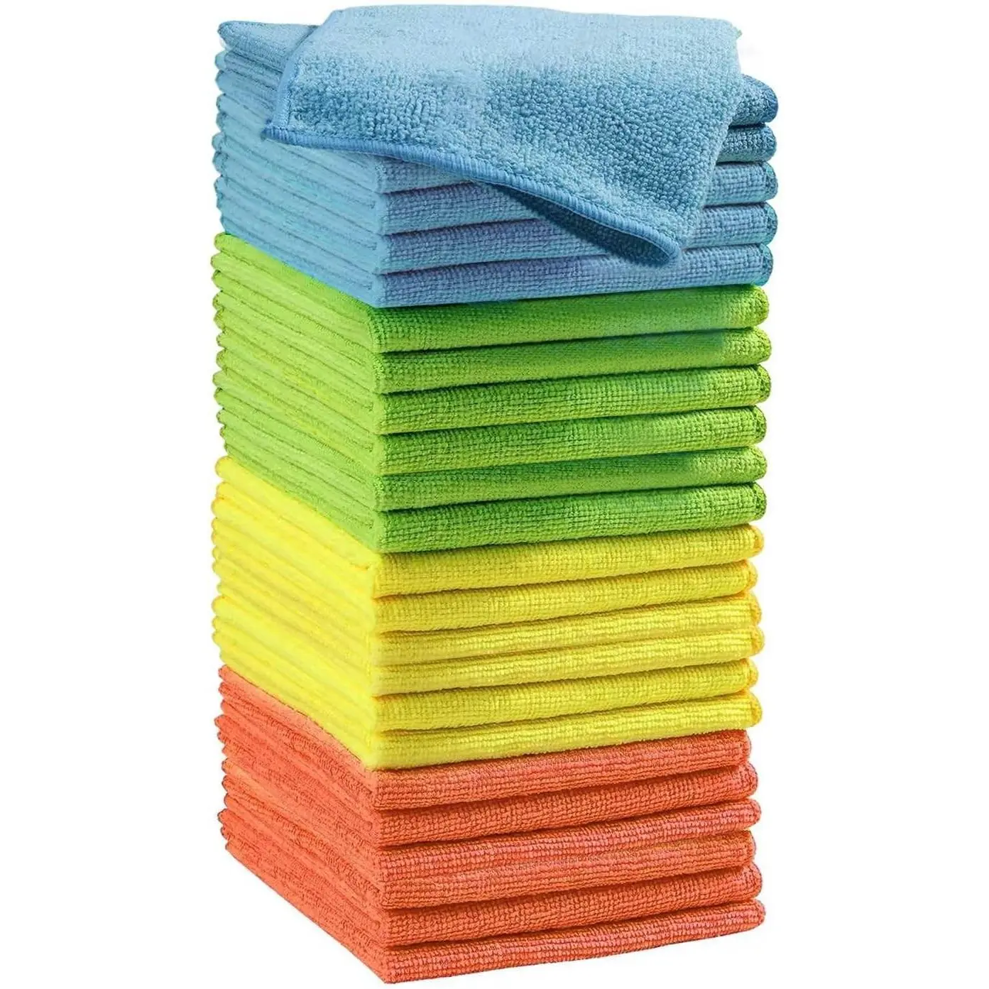 Microfiber Cleaning Cloths (24-Pack), 14" x 14", Ultra Absorbent, Lint-Free, Streak-Free, Reusable, Ideal for Car, Kitchen, Window, and Household Cleaning (Orange/Yellow/Green/Blue)