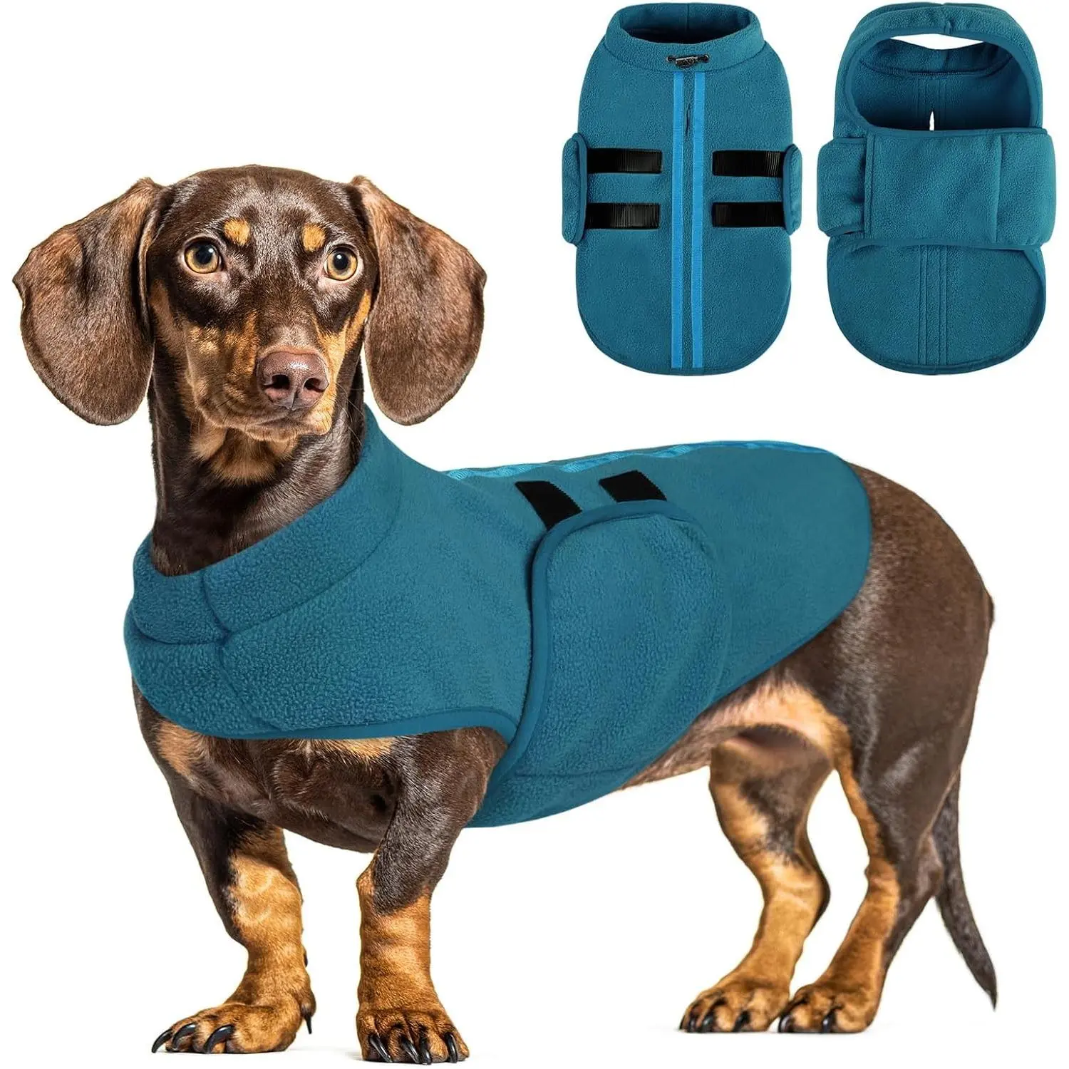 Dog Sweaters - Soft Fleece Pullover Jacket, Warm Winter Dog Clothes, Dachshund & Cat Size, Boy or Girl (Peacock-Blue, S)
