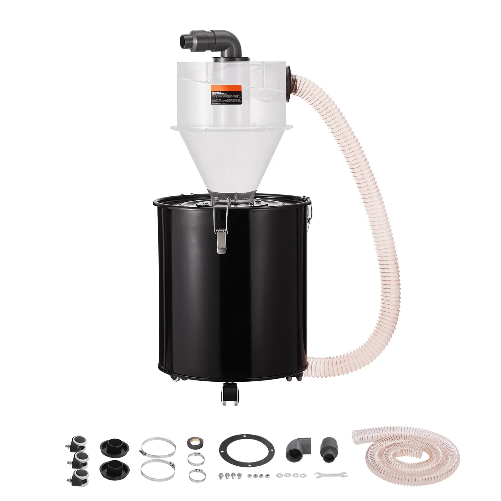 Cyclone Dust Separator with Metal Tank, 4" Retrofit Cyclone Separator for Dust Collectors, ABS Dust Deputy With 2" Hole O.D.Connector & Hose for Wet/Dry Shop Vacuums, Fits 13.21 Gallon Tank