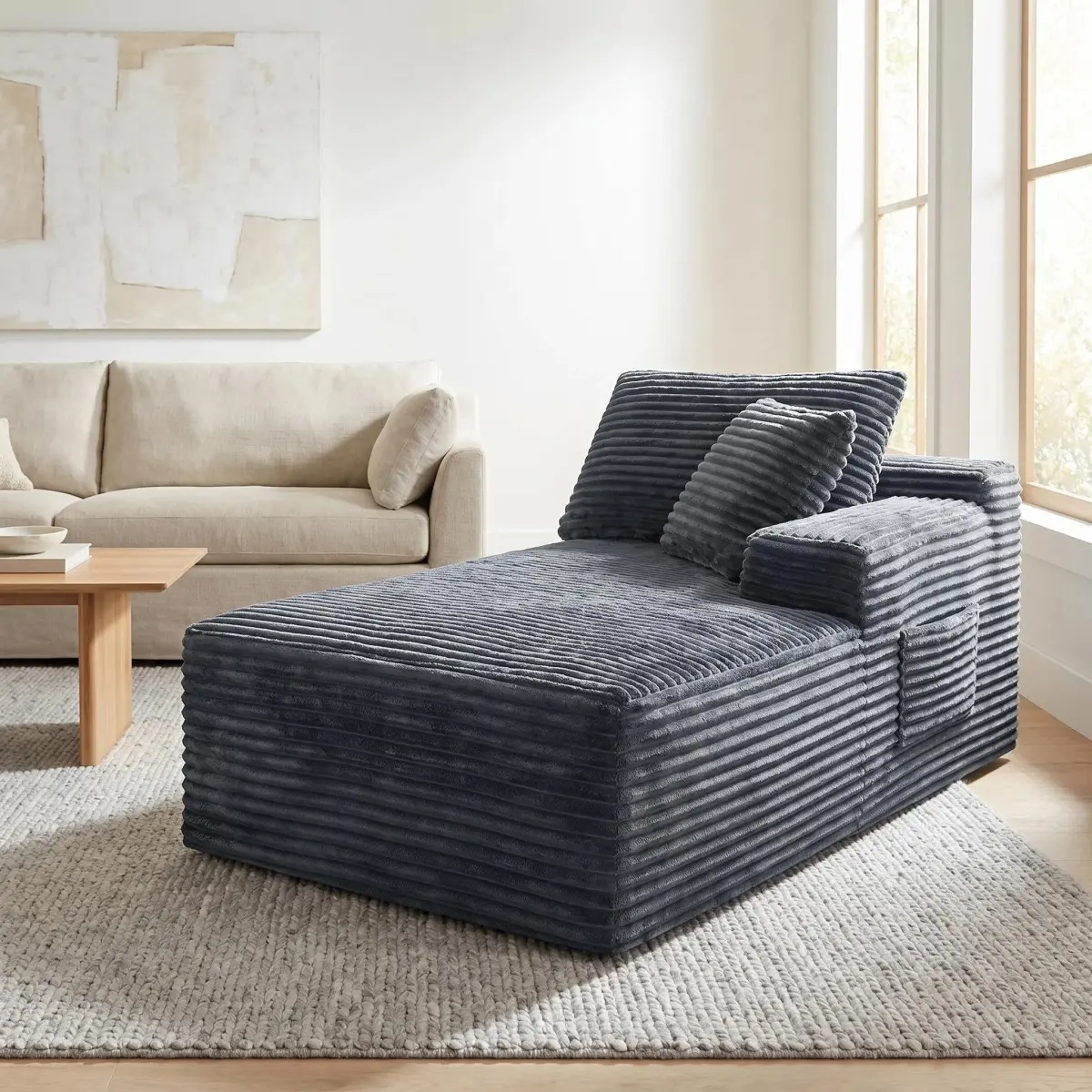 Gray Corduroy Modular Compression Sofa, Legless Floor-Hugging Armless Accent Chair for Living Room Bedroom