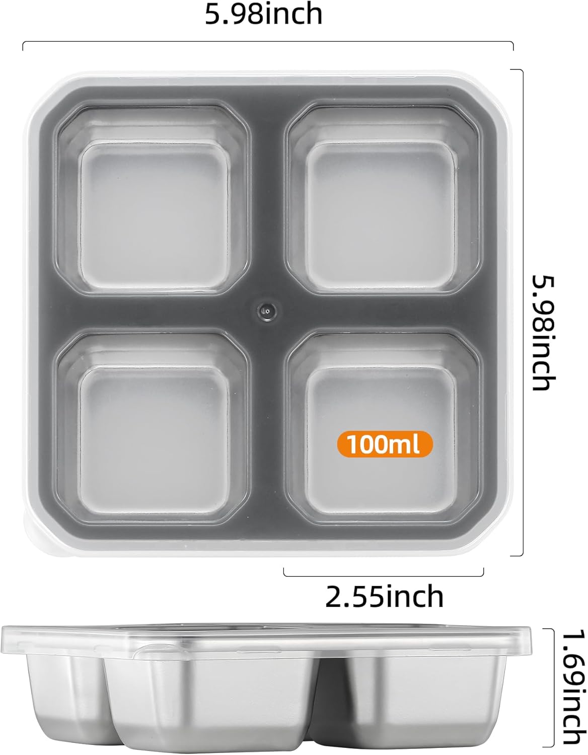 4 Pack Stainless Steel Snack Containers with Lids 4 Compartment Lunch Box for Adults & Meal Prep Bento Box Containers 4 Pack Stainless Steel Snack Containers with Lids 4 Compartment Lunch Box for Adults & Meal Prep Bento Box Containers