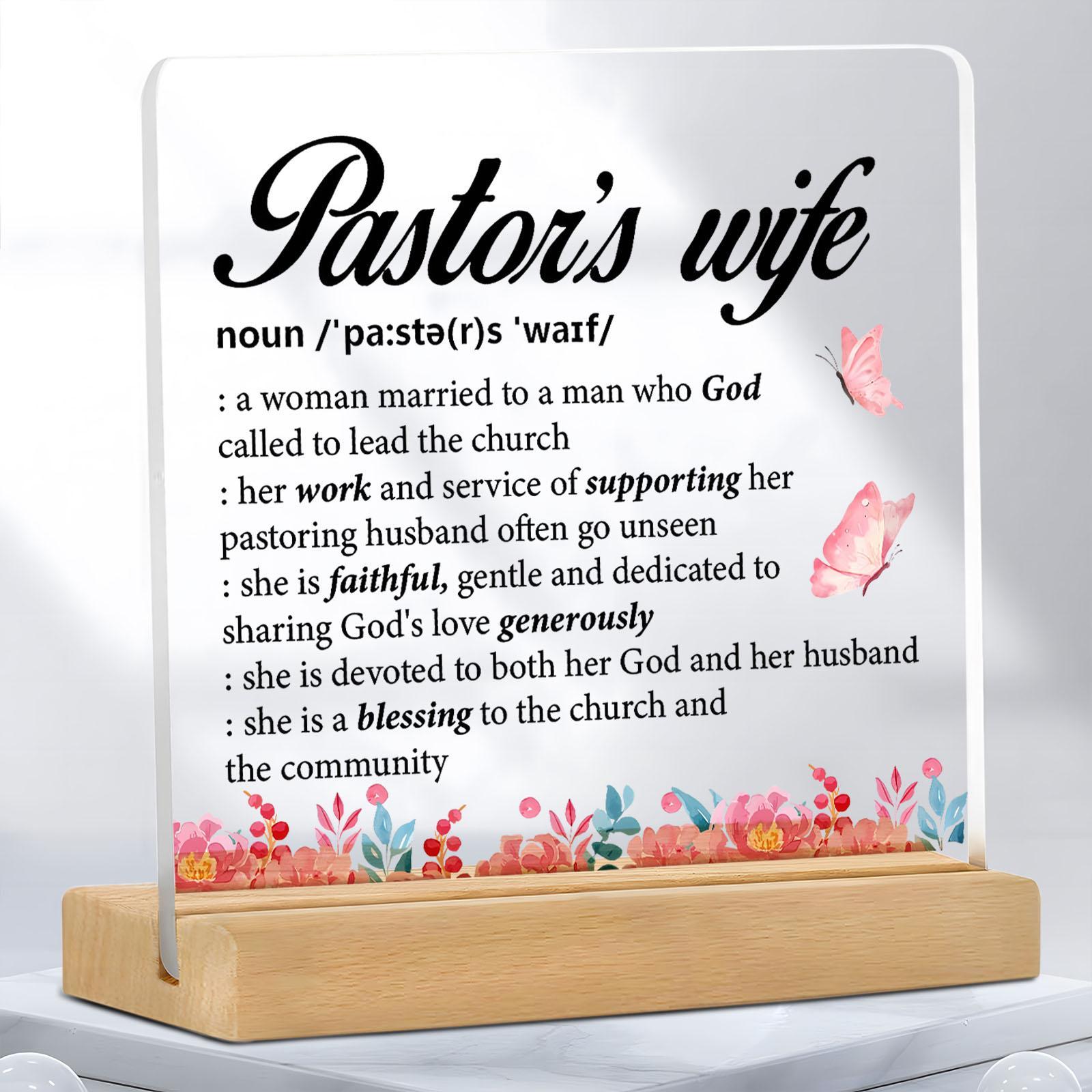 Pastor's Wife Definition Acrylic Desktop Sign, Flower Pattern Thank You Gift for Pastor's Wife, Home Decor for Living Room Bedroom Office, Acrylic Desktop Decoration