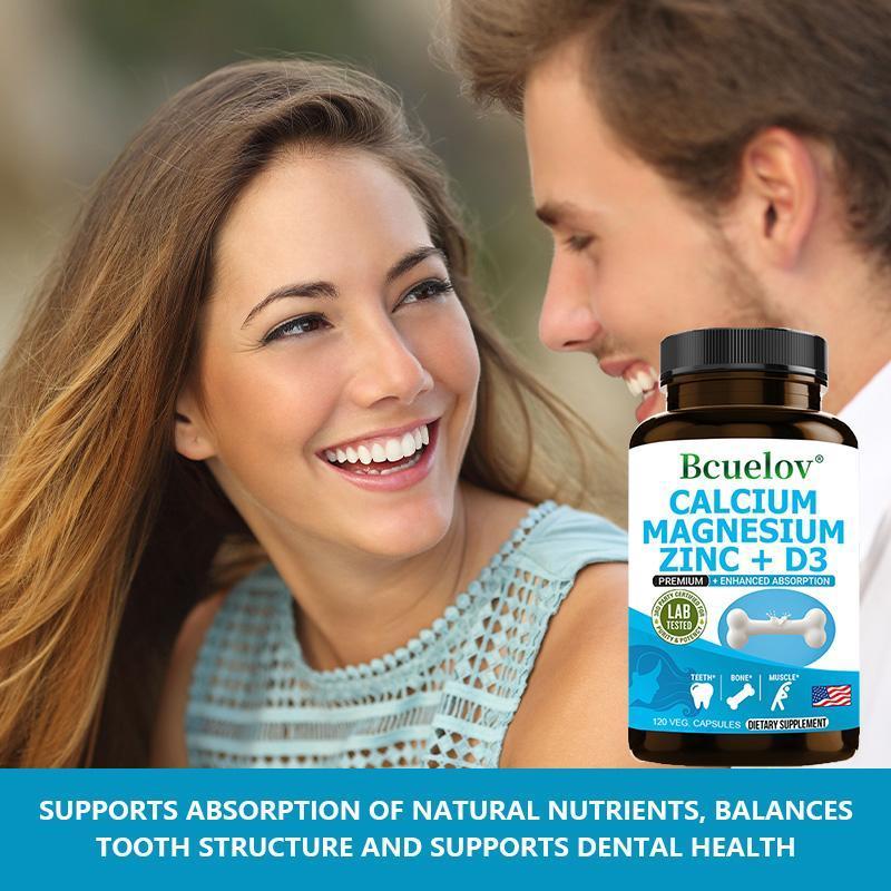 Bcuelov Calcium Magnesium Zinc + Vitamin D3 Health Supplement, Supports Bone and Teeth Health,Supports Immune System Health,120 Capsules