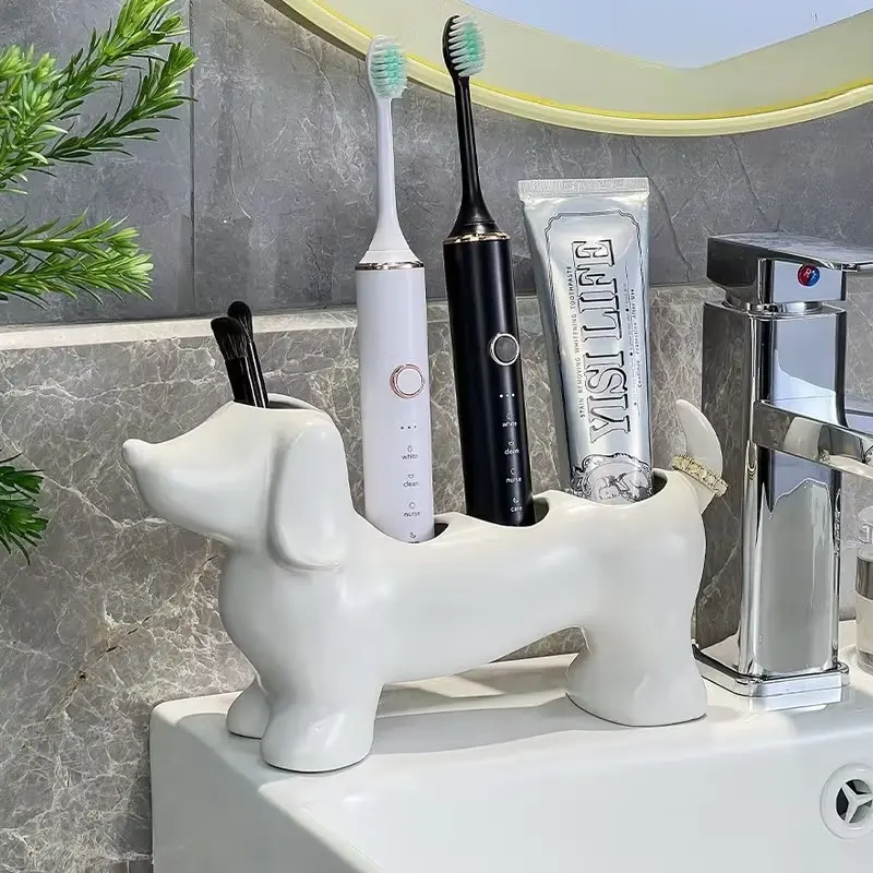 Cute Simple Weimaraner Dog Shape Bathroom Storage Box Toothbrush Holder, Suitable for Electric Toothbrush and Oral Care Items