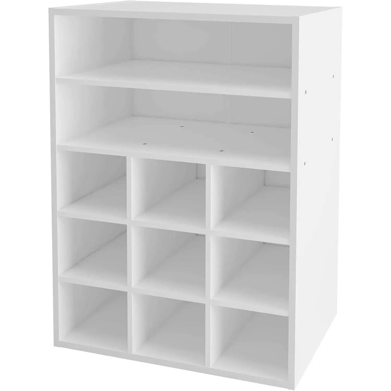 Shoe Cubby, 9-Cube Stackable  Shoe Rack Organizer 24 Inch, White | 5-Tier Freestanding Shoe Stand with 2 Storage Shelf, Holds 10-15 Pairs, Ideal for Apartment, Entryway, Closet Organization