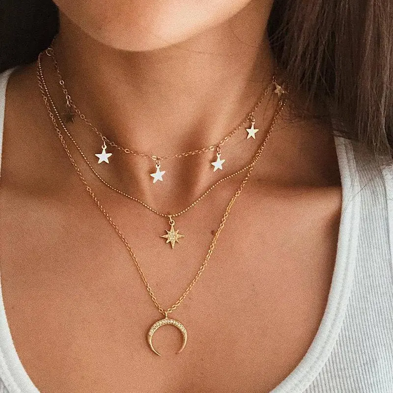 Unisex 3-Piece Waterproof Necklace Set - 18-Karat Gold Titanium Steel, Dainty Design for Daily Wear & Gifting, Sports & Outdoor Accessory,summerwins