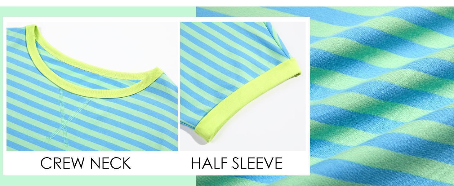 Imily Bela Womens Oversized Striped Tee Shirt Summer Casual Color Block Half Sleeve Crew Neck Tunic Tops