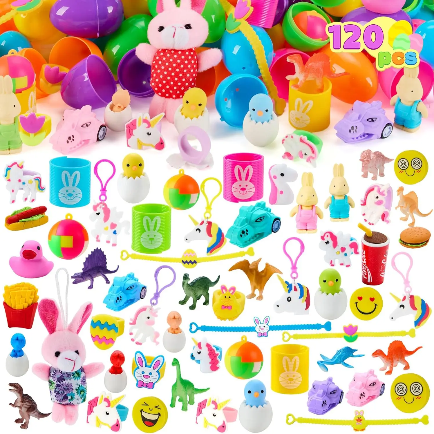 144Pack/120Pack/24Pack Colorful  Bright Plastic Easter Eggs Filled ，prefilled easter eggs with Childlike fun products ，All of Fun Gifts,   Egg Hunts, Pre-Filled Easter Eggs with Gift Blind Box, Party Favors, Goodie Bags， Bouncy Bunny，Pop It