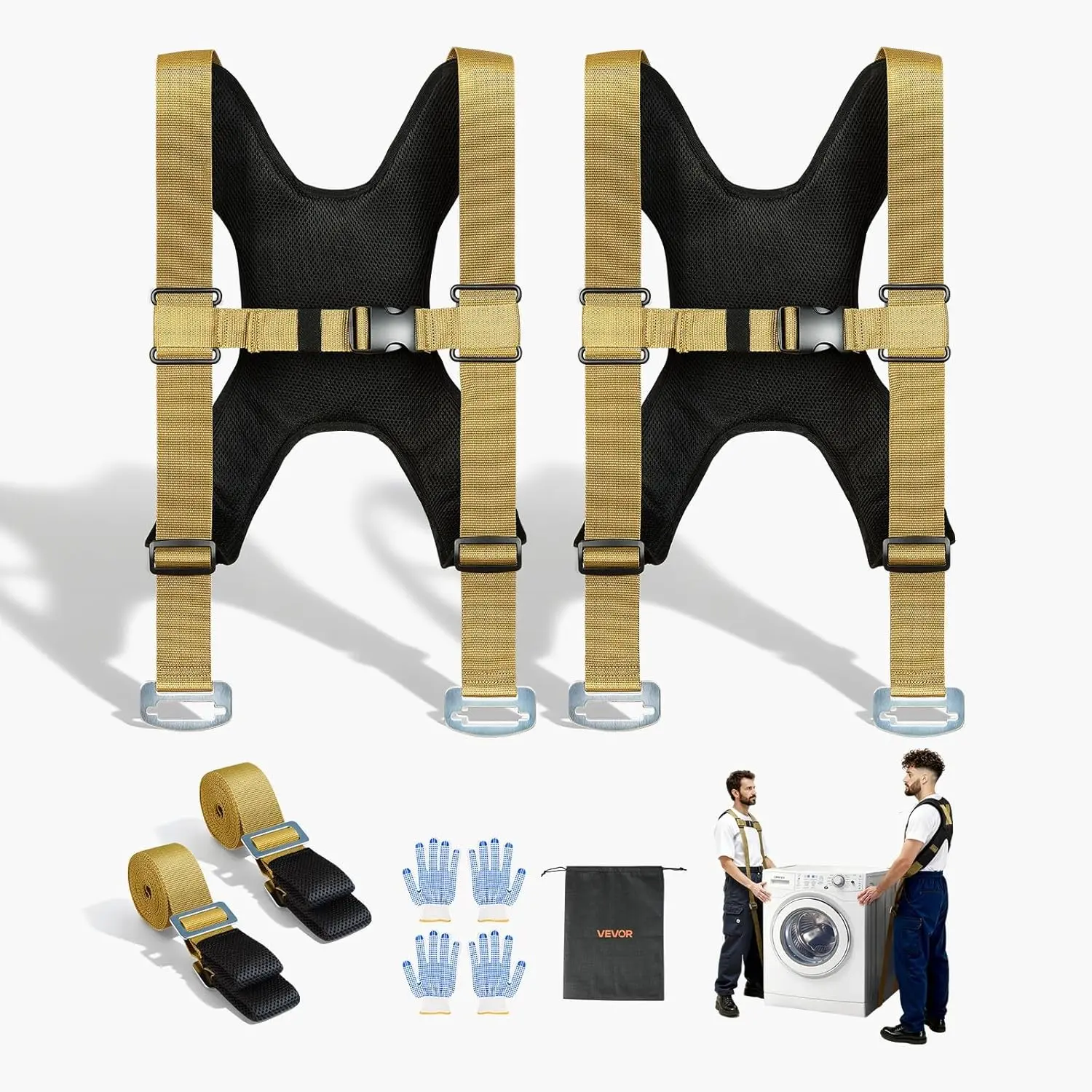 Moving Straps, Supports up to 1000 lbs, 2-Person Lifting and Moving System with 2 Harness & 2 Load-Bearing Straps, Adjustable Lifting for Furniture Appliances Mattresses