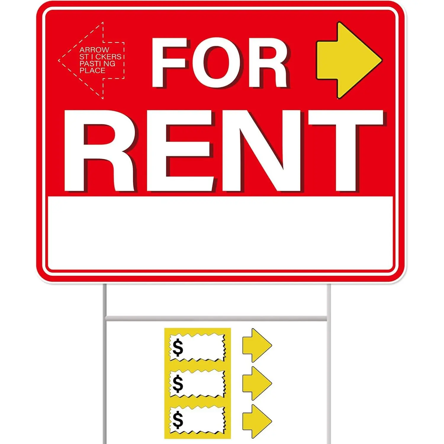 For Rent Signs with Stakes – 1 count 17" x 13" Double-Sided Yard Sign, H-Metal Stake, Includes  & Pricing Stickers, House or  Rental Supplies for Landlords, Realtors, Property Managers