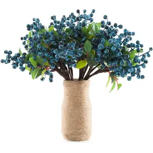 SHACOS Artificial Blue Berry Stems Pack of 20 Fake Blue Berries with Green Leaves 9.8 inch Fake Blueberries Picks for Spring Floral Bouquet Decorations Crafts Holiday Home Vase Decor Blueberry