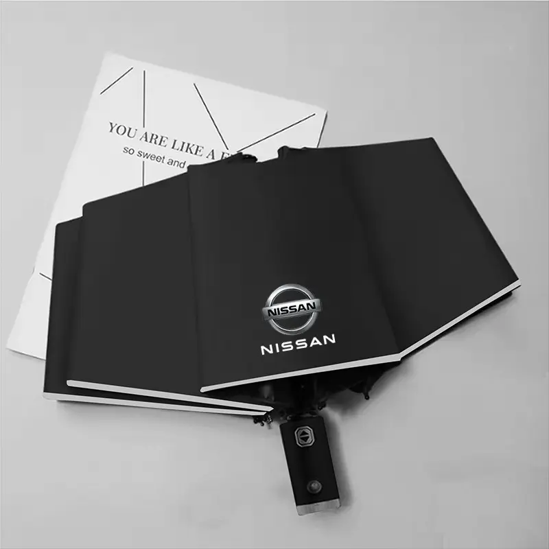 Automatic Reflective Car Umbrella, Three-Color Nylon Waterproof, Stainless Steel Frame, Foldable, Night Light, for Nissan Cars