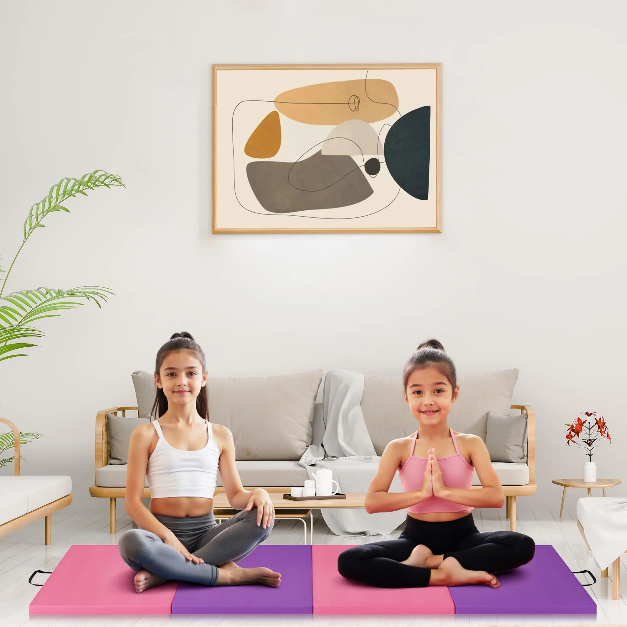 Exercise & Gymnastics Tumbling Mat, Thick Portable Home Gym Floor Pad, Non-Slip Cushion Mat for Pilates, Yoga, Martial Arts & Aerobics