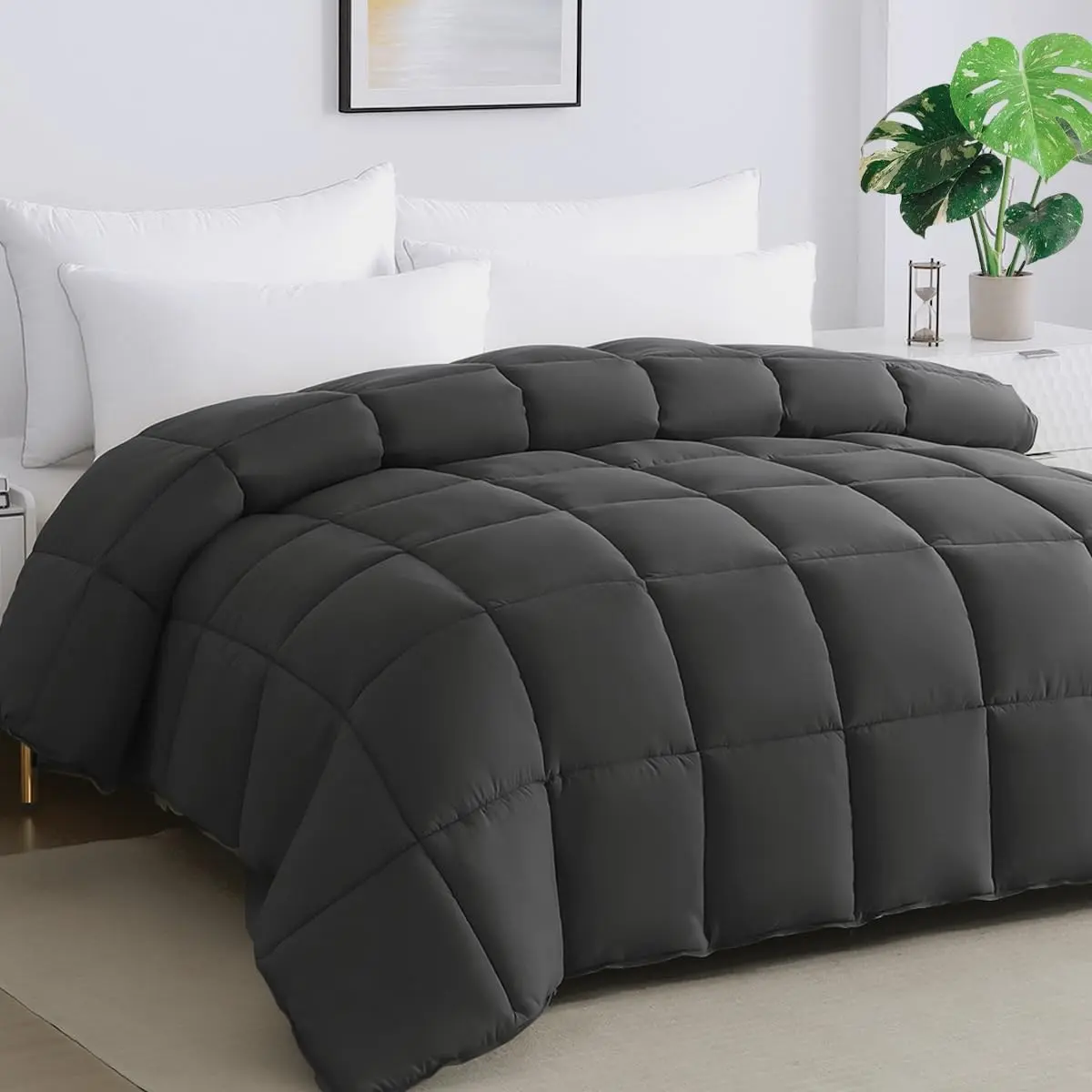 Alaskan King Comforter 132"x 120"- Oversized Extra Large Cloud Soft Marshmallow Puff Lightweight Quilted Down Alternative, Fluffy Breathable Microfiber Duvet Insert w/8 Tabs All Season, Grey