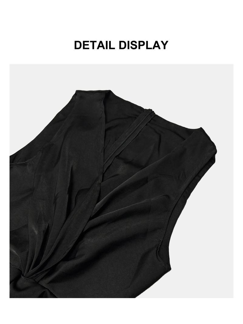 Women's Plain Twist Dress, Elegant Sleeveless Dress for Party Dating Wear, Ladies Summer Clothes, Wrap Dress