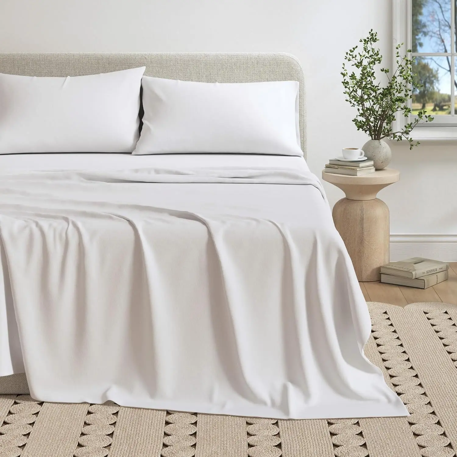 Great Bay Home Cotton Jersey Knit Twin-Twin XL Sheet & Pillowcase Set, Ultra-Soft Stretchy Heathered Melange T-Shirt Feel Bed Linens, Winter White