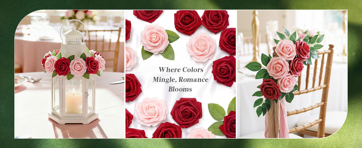 Artificial Flowers, 25 Pcs Blush Foam Real Looking Roses with Stems, Fake Roses for DIY Wedding Bouquets, Centerpieces Arrangements, Valentine Decorations
