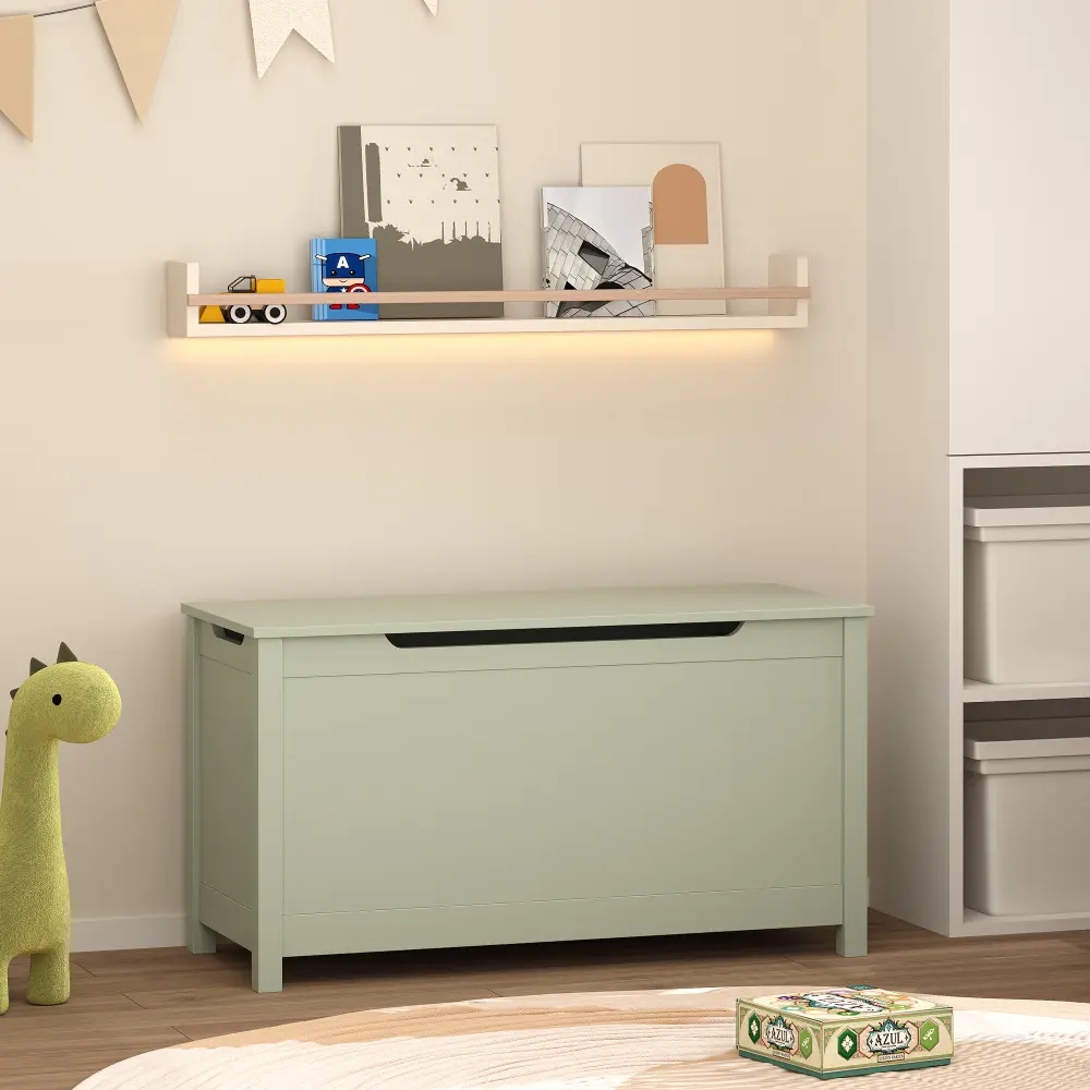 Kids Wooden Toy Box Storage Organizer with Safety Hinged Lid, Large Toy Chest for Toddlers Ages 2+, Children’s Toy Storage Bench, Nursery Playroom Bedroom Organizer Cabinet, Wooden Kids Storage Bin with Lid, Sage Green