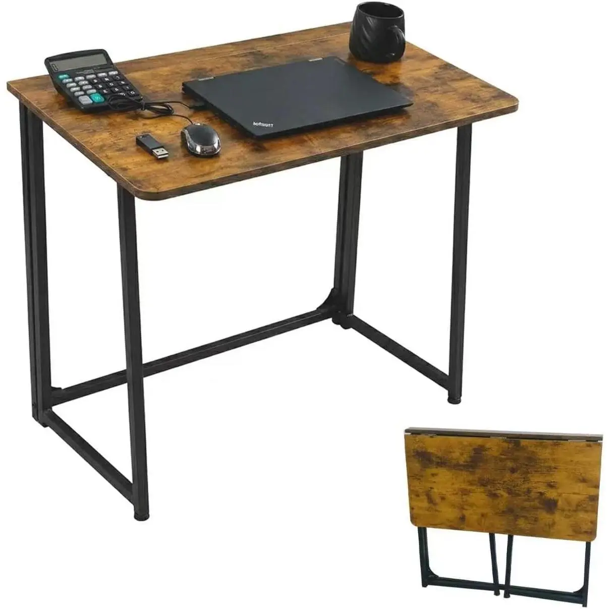 31.5" Folding Desk for Small Spaces, Foldable Computer Table for Home Office, Study,Bedroom,Dorm,Craft, Space Saving,Small Writing Work Office Compact Computer Desk,Easy Assembly,Rustic Brown