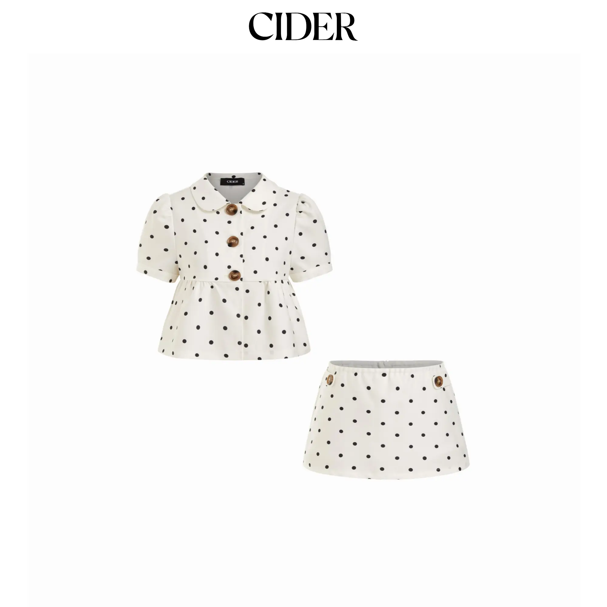 Cider Polka Dot Peter Pan Collar Top & Low Rise A-line Mini Skirt Set SohoChic