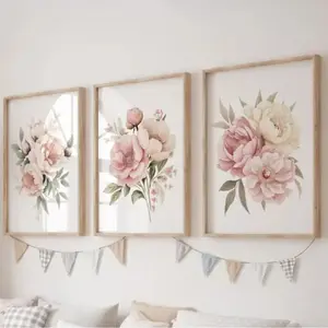 3 Pieces Green Plant Flower Market Wildflower Rose Art, Vital Nature Wall Mural, Pastoral Fresh Home Art, Eclectic Gallery Decor, Green Tone Poster, Wall Decor for Living Room and Bedroom, Framed or Unframed.