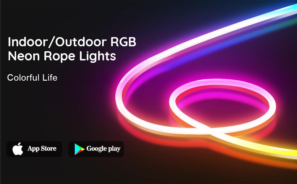 16.4Ft Neon Rope Lights,Flexible Led Rope Lights Control with App/Remote,Multiple Modes Rope Lights,IP65 Outdoor RGB Led Neons Light Waterproof,Music Sync Gaming Led Neon Strip for Bedroom Decor