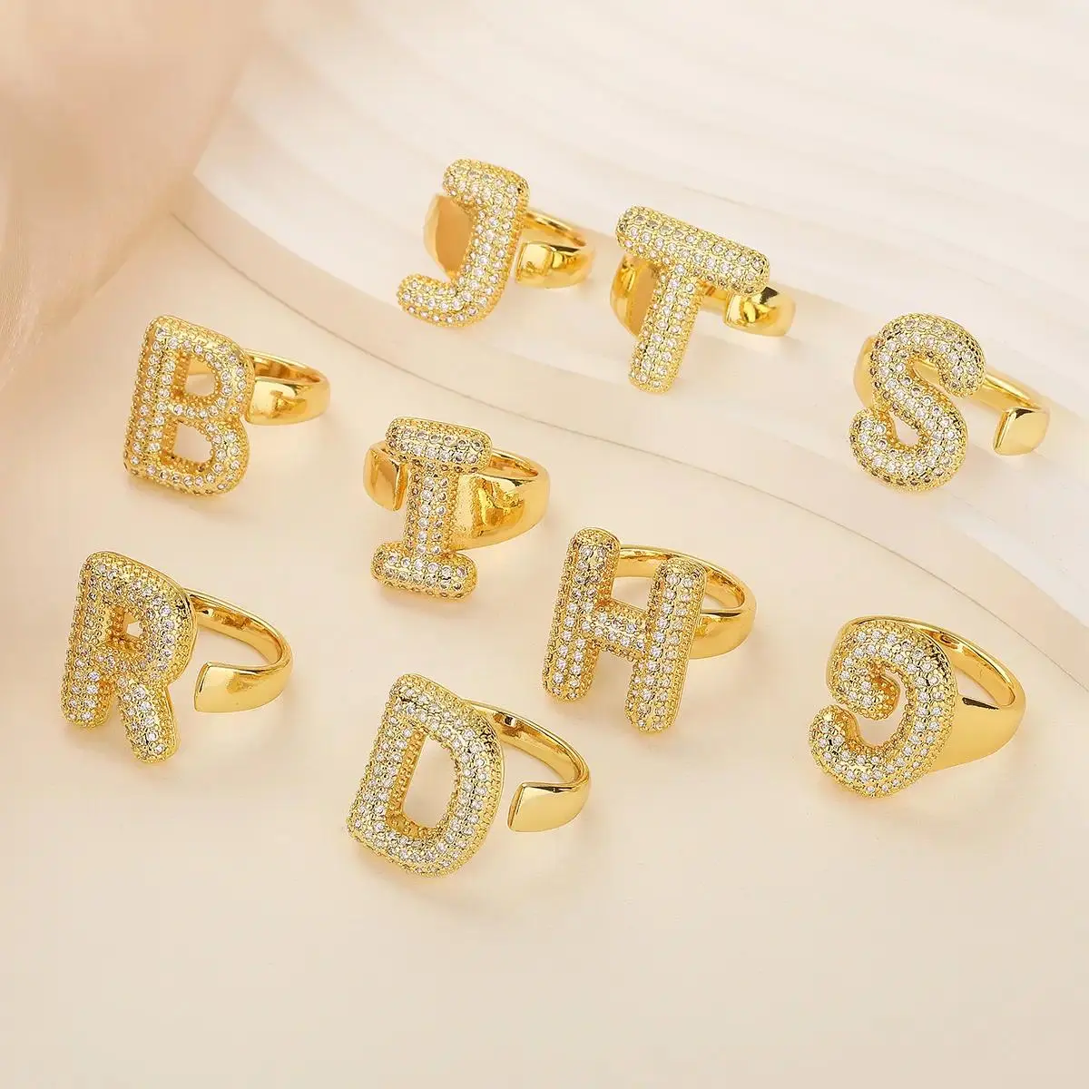 Initial Ring for Women, A–Z Gold Plated Letter Ring with Sparkling Rhinestones, Elegant Personalized Alphabet Statement Jewelry, Lightweight Fashion Ring for Daily Wear, Party, Birthday Gift