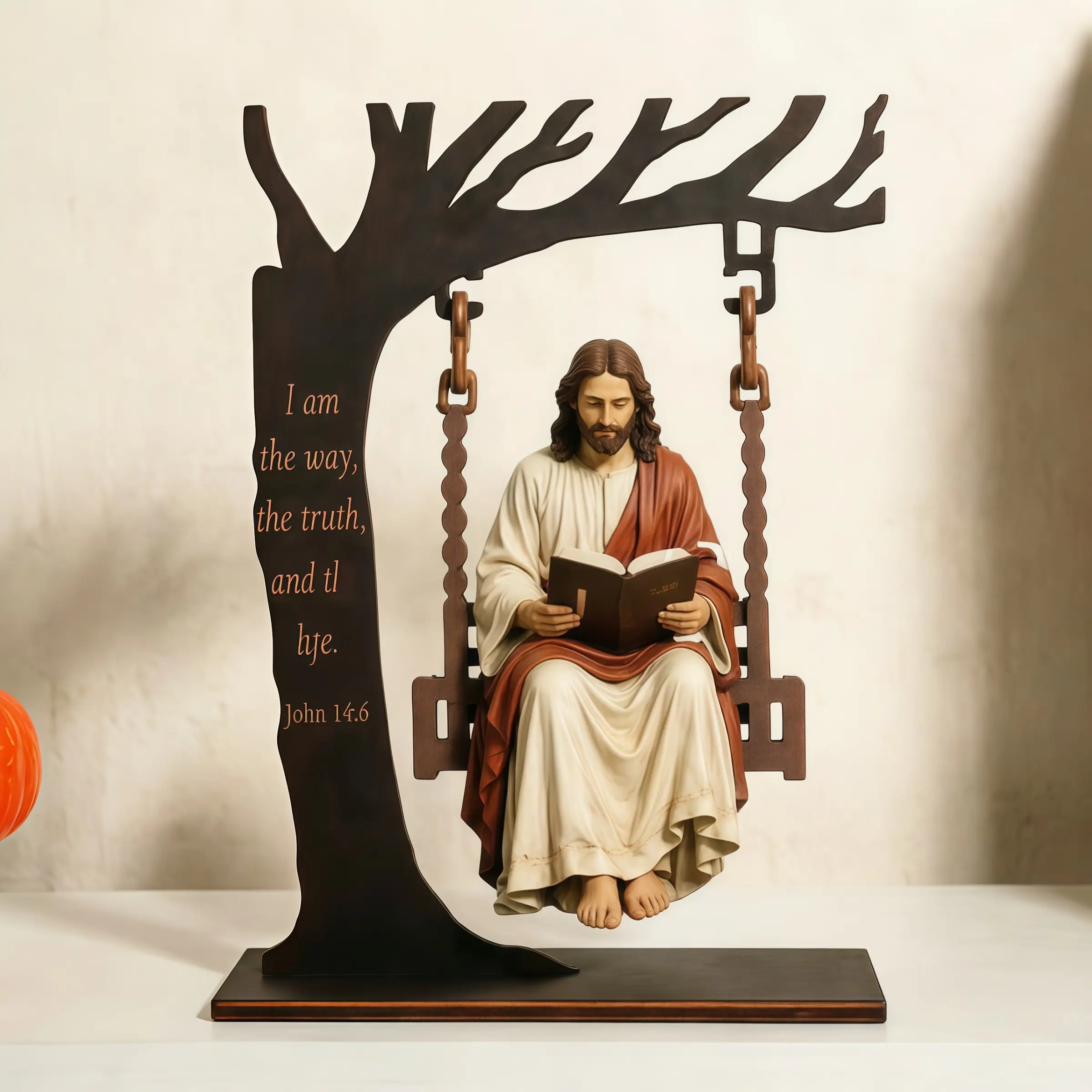 Jesus Wooden Desktop Ornament, Biblical John 14:6 Verse, Inspirational Religious Decor, Home Church Gift, Spiritual Desk Sign