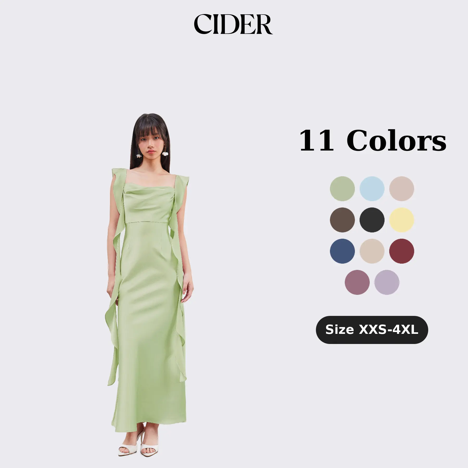 Cider Satin Cowl Neck Solid Ruffle Hem Maxi Dress SummerFinds