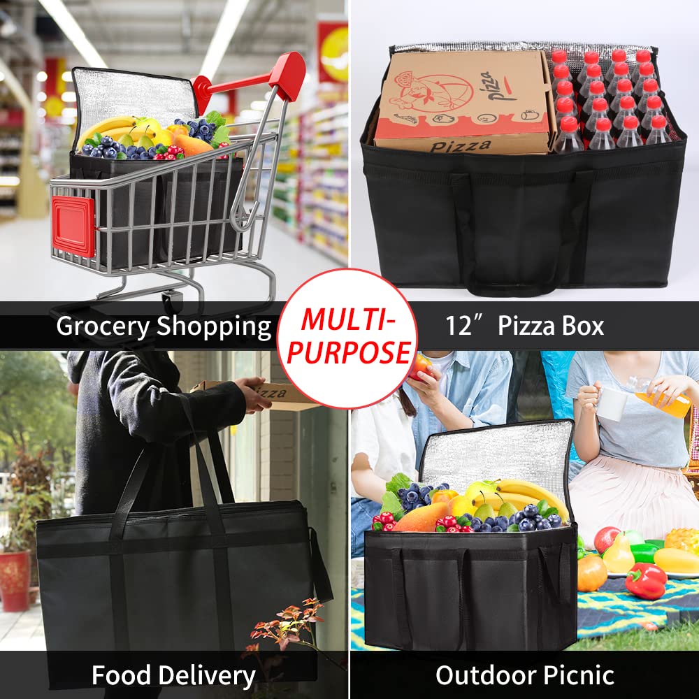 1-Pack Insulated Reusable Grocery Shopping Bags, X-Large Insulated Food/Pizza Delivery Bag for Doordash/Uber Eats, Commercial Food Warmers, Tote Cooler/Thermal Bags