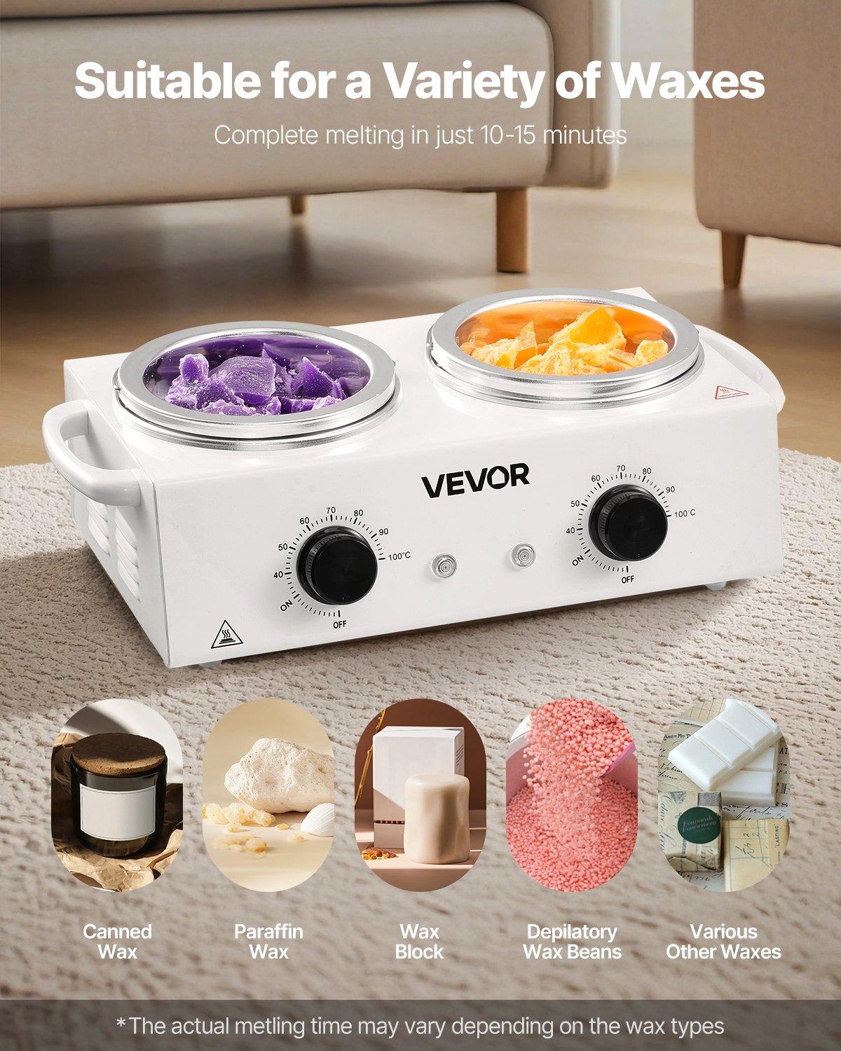 VEVOR Double Wax Warmer, 1200ML Professional Dual Wax Warmer for Hair Removal, 32 ℉ - 212 ℉ Adjustable Electric Waxing Heater Pot with 50PCS Waxing Sticks for Home Use, Beauty Salon, Spa VEVOR Double Wax Warmer, 1200ML Professional Dual Wax Warmer for Hair Removal, 32 ℉ - 212 ℉ Adjustable Electric Waxing Heater Pot with 50PCS Waxing Sticks for Home Use, Beauty Salon, Spa