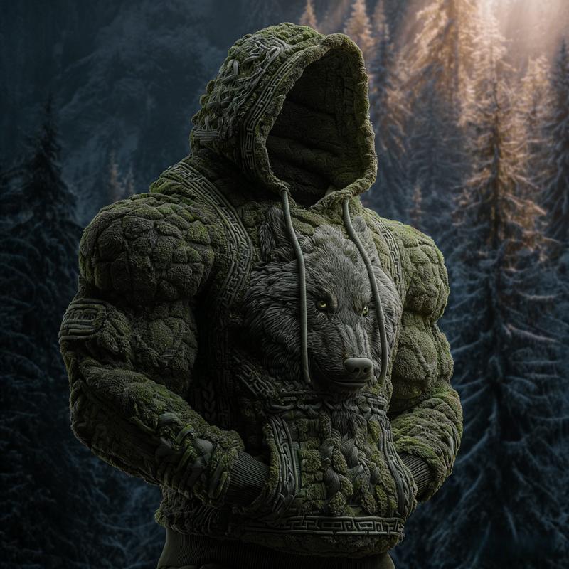 Men's 2D Muscle Sculpted Teddy Fleece Hoodie - Oversized Quilted Fuzzy Sweatshirt for Streetwear & Winter Warmth Dark Muscle-Feel Fleece Hoodie with 3D Tailored Chest Abs and Arm Sculpting