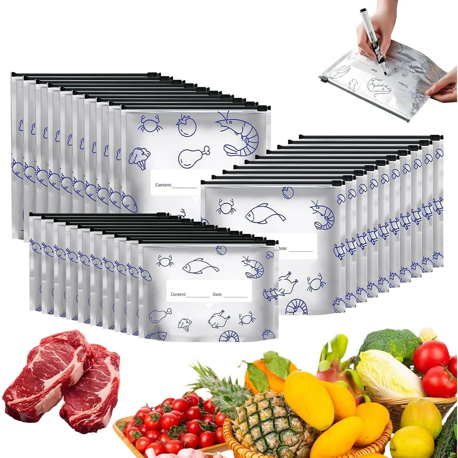 30Pcs Disposable Aluminium Foil Snack Containers with Kitchen Stand-Up Zipper Pouches, Leak-Proof Seal for Baby Food, Freezer Storage, Maintains Freshness