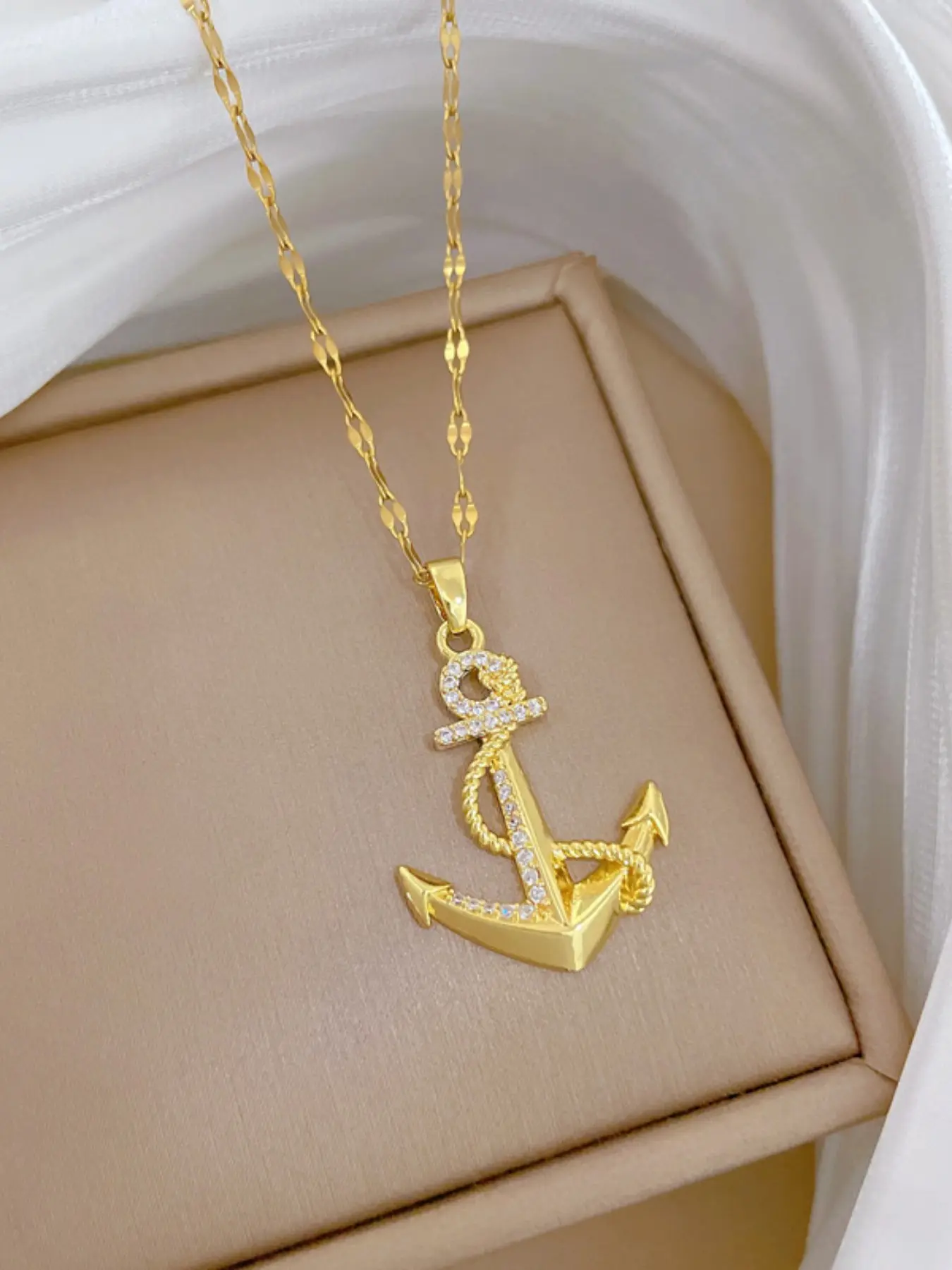 Anchor Classic Rock Pendant Necklace, Stainless Steel Women's Necklace, Trendy Lockbone Chain, Daily Commuter Gift Accessory