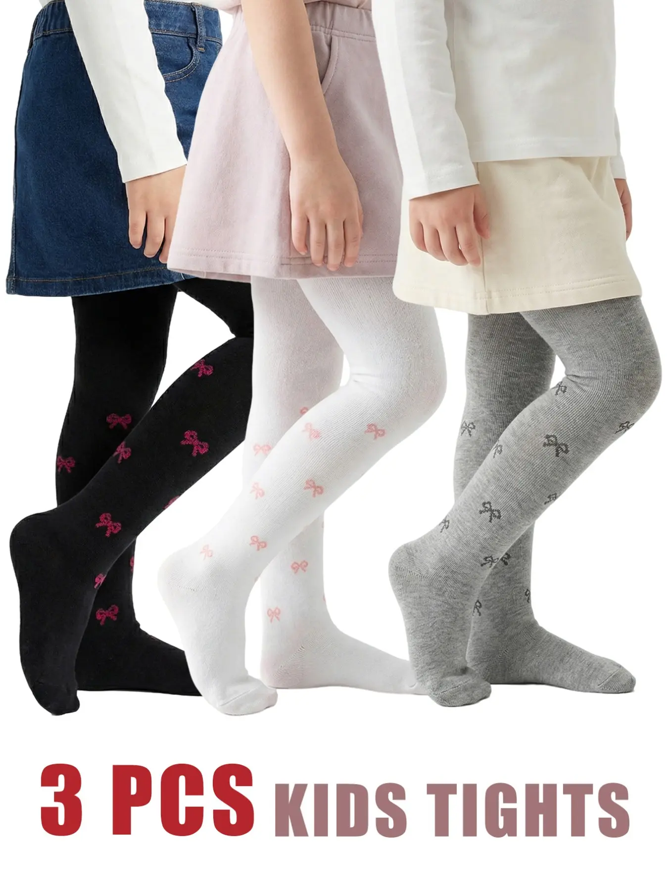 3 PCS Kids' spring and autumn tights, girls' skinny leggings. Ideal for children's daily wear, soft and comfortable with moderate thickness, perfect for spring and autumn seasons. Fit