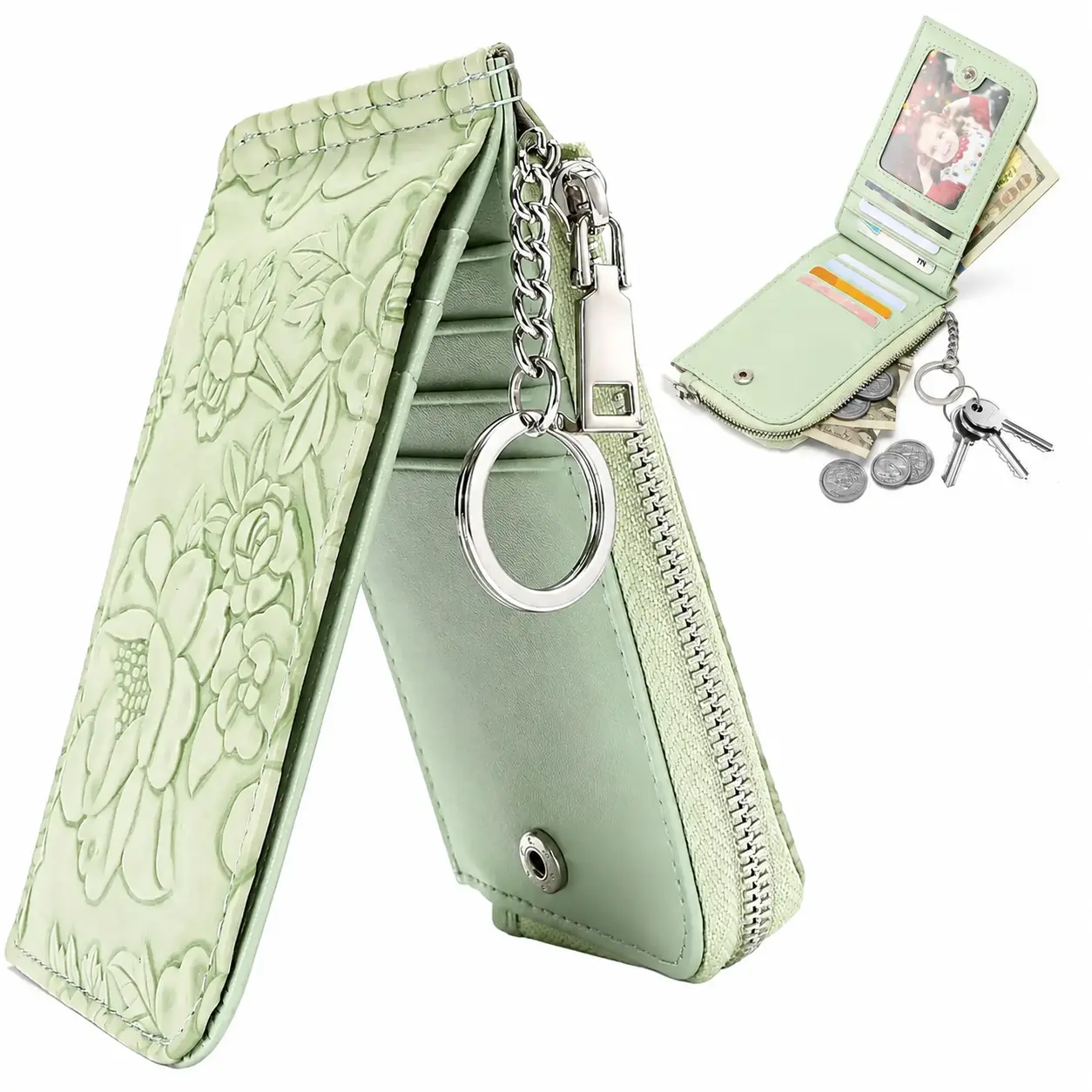 Women's Slim Genuine Leather Wallet - RFID Protection, Compact Shape, Wristlet Strap, Zippered Coin Pocket, Minimalist Design for Daily Use, Travel - Lightweight Durable Stylish Luggage & Bags Accessory